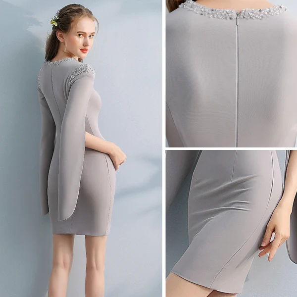 Amazing / Unique Party Dresses 2017 Sheath / Fit Beading Rhinestone Scoop Neck Long Sleeve Short Formal Dresses