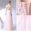 Chic / Beautiful Prom Dresses 2017 A-Line / Princess Lace Flower Crystal Pearl Off-The-Shoulder Backless Short Sleeve Floor-Length / Long Formal Dresses
