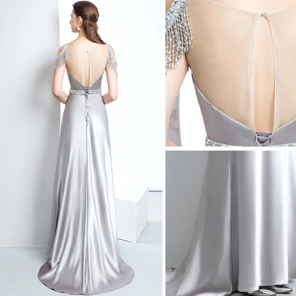 Luxe Robe De Soirée 2017 Princesse Perlage Paillettes Encolure Dégagée Dos Nu Sans Manches Train De Balayage Soirée