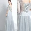 Chic / Beautiful Evening Dresses  2017 A-Line / Princess Lace Sequins Scoop Neck Backless 1/2 Sleeves Floor-Length / Long Evening Party