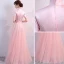 Chic / Beautiful Pearl Pink Chinese style Formal Dresses 2017 A-Line / Princess Lace Flower Pearl High Neck Short Sleeve Floor-Length / Long Evening Dresses