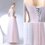 Chic / Belle Rougissant Rose Robe De Ceremonie 2017 Princesse En Dentelle Fleur Cristal De l'épaule Dos Nu Manches Courtes Longueur Cheville Robe De Bal