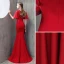 Chic / Beautiful Red Chinese style Formal Dresses 2017 Trumpet / Mermaid Lace Flower Strappy High Neck 1/2 Sleeves Floor-Length / Long Evening Dresses