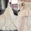 Chic / Belle Champagne Robe De Mariée 2019 Princesse Bustier Perlage En Dentelle Fleur Sans Manches Dos Nu Noeud Royal Train