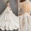 Vintage / Retro Chinese style Champagne Wedding Dresses 2019 A-Line / Princess High Neck Lace Flower Cap Sleeves Backless Royal Train