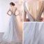 Chic / Beautiful Silver Evening Dresses  2017 A-Line / Princess Lace Flower Beading V-Neck Backless Sleeveless Floor-Length / Long Formal Dresses
