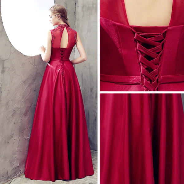 Chic / Beautiful Evening Dresses 2017 A-Line / Princess Beading Crystal Backless High Neck Sleeveless Floor-Length / Long Formal Dresses
