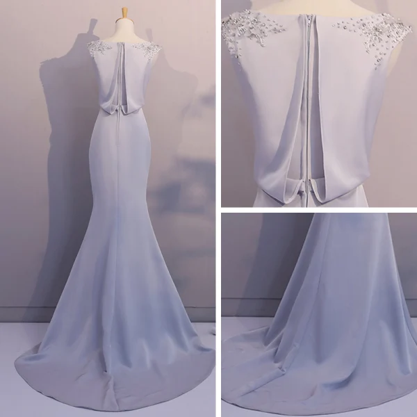 Chic / Belle Robe De Soirée 2017 Trompette / Sirène En Dentelle Fleur Perlage Paillettes Encolure Dégagée Sans Manches Train De Balayage Robe De Ceremonie