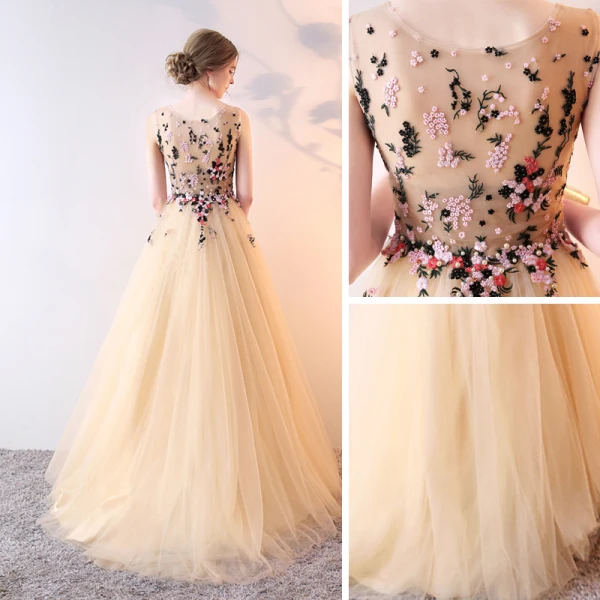 Chic / Beautiful Prom Dresses 2017 A-Line / Princess Lace Flower Beading Pearl Sequins Sleeveless Sweep Train Formal Dresses