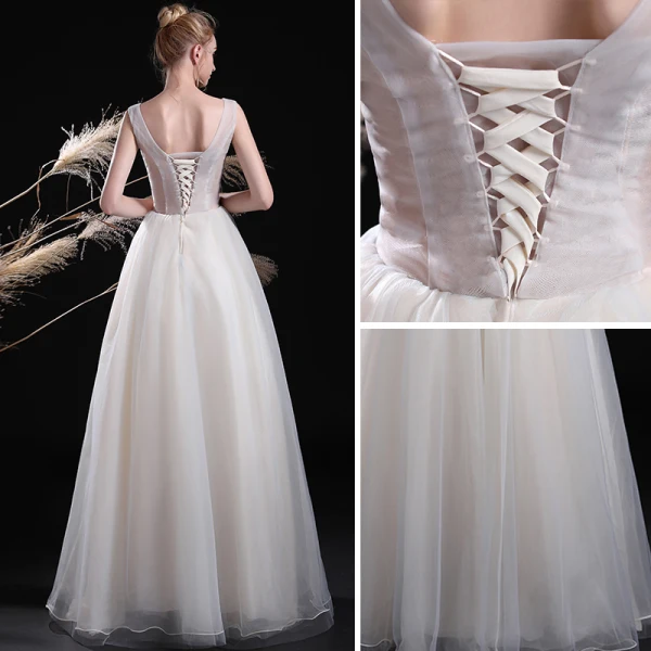 Chic / Belle Ivoire Robe De Soirée 2017 Princesse En Dentelle Fleur Perle Paillettes V-Cou Dos Nu Sans Manches Longueur Cheville Robe De Ceremonie