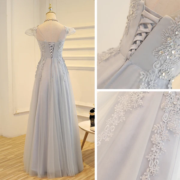 Chic / Belle Robe De Bal 2017 Princesse En Dentelle Fleur Paillettes Encolure Dégagée Dos Nu Mancherons Longueur Cheville Robe De Ceremonie