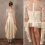 Chic / Belle Champagne Asymétrique Robe De Soirée 2017 Princesse En Dentelle Paillettes Noeud Encolure Dégagée 1/2 Manches Robe De Ceremonie