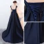 Classique Bleu Marine Robe De Bal 2017 Princesse En Dentelle Fleur Cristal Paillettes V-Cou Dos Nu Sans Manches Train De Balayage Robe De Ceremonie