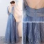 Chic / Beautiful Sky Blue Evening Dresses  2017 A-Line / Princess Bow V-Neck Backless Sleeveless Floor-Length / Long Formal Dresses