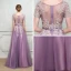 Chic / Beautiful Grape Evening Dresses  2017 A-Line / Princess Lace Flower Beading Sequins Scoop Neck Short Sleeve Floor-Length / Long Formal Dresses