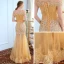 Luxury / Gorgeous Evening Dresses  2017 Trumpet / Mermaid Lace Flower Crystal Off-The-Shoulder Backless Short Sleeve Floor-Length / Long Formal Dresses