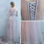 Chic / Beautiful Grey Evening Dresses  2017 A-Line / Princess Lace Pearl Sequins Scoop Neck Long Sleeve Ankle Length Formal Dresses