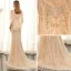Luxury / Gorgeous Gold Evening Dresses  2017 Trumpet / Mermaid Beading Crystal Pearl Sequins Scoop Neck Backless 1/2 Sleeves Sweep Train Formal Dresses