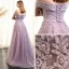 Chic / Beautiful Evening Dresses  2017 A-Line / Princess Lace Flower Pearl Off-The-Shoulder Backless Sleeveless Sweep Train Formal Dresses