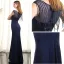 Chic / Beautiful Navy Blue Evening Dresses  2017 Trumpet / Mermaid Crystal Scoop Neck Sleeveless Ankle Length Formal Dresses