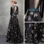 Luxury / Gorgeous Black Gold Evening Dresses  2018 A-Line / Princess Crystal Embroidered Pierced Scoop Neck Backless 3/4 Sleeve Floor-Length / Long Formal Dresses