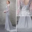 Chic / Beautiful Silver Evening Dresses  2018 Trumpet / Mermaid Lace Flower Scoop Neck Backless Long Sleeve Sweep Train Formal Dresses