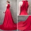 Élégant Rouge Robe De Soirée 2017 Princesse Noeud Perlage Col Haut Sans Manches Bustier Royal Train Robe De Ceremonie