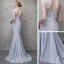 Chic / Belle Gris Robe De Soirée 2017 Trompette / Sirène En Dentelle Fleur Perlage Noeud Paillettes V-Cou Dos Nu Sans Manches Train De Balayage Robe De Ceremonie