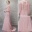 Élégant Rougissant Rose Robe De Soirée 2017 Trompette / Sirène En Dentelle Fleur Cristal Encolure Dégagée 1/2 Manches Train De Balayage Robe De Ceremonie