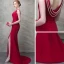 Sexy Burgundy Evening Dresses  2018 Trumpet / Mermaid Beading Metal V-Neck Backless Sleeveless Sweep Train Formal Dresses