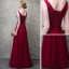 Chic / Belle Bordeaux Robe De Soirée 2017 Princesse En Dentelle Fleur Cristal Fleurs Artificielles Encolure Dégagée Dos Nu Sans Manches Longueur Cheville Robe De Ceremonie