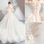 Charming Champagne Wedding Dresses 2019 A-Line / Princess Off-The-Shoulder Appliques Embroidered Pearl 3/4 Sleeve Backless Cathedral Train