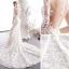 Charmant Ivoire Robe De Mariée 2019 Trompette / Sirène Transparentes Encolure Dégagée Perlage En Dentelle Fleur 3/4 Manches Chapel Train