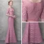 Chic / Beautiful Candy Pink Evening Dresses  2017 Trumpet / Mermaid Lace Sequins Pierced Scoop Neck 1/2 Sleeves Ankle Length Formal Dresses