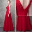 Chic / Belle Rouge Robe De Soirée 2017 Princesse Cristal En Dentelle Fleur Perlage Paillettes V-Cou Dos Nu Longueur Cheville Robe De Ceremonie