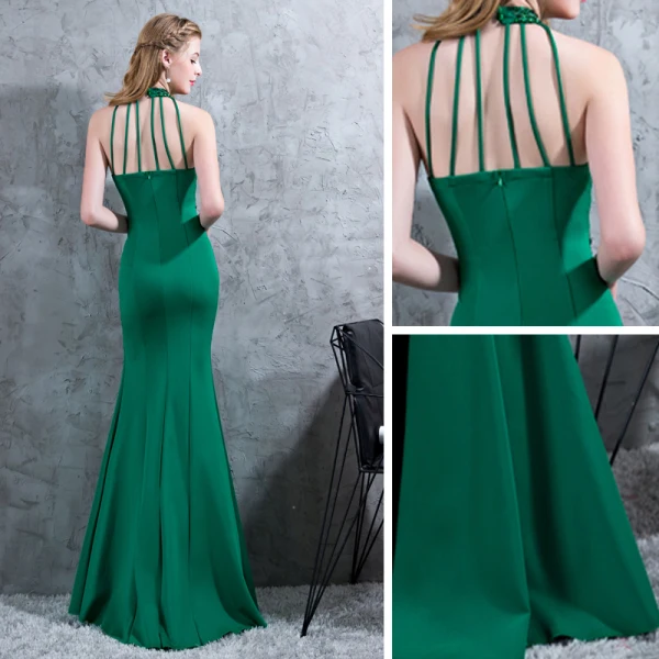 Schöne Dunkelgrün Bandeau Abendkleider 2017 Mermaid Perlenstickerei Kristall Neckholder Gespaltete Front Rückenfreies Ärmellos Knöchellänge Festliche Kleider