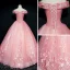 Chic / Belle Robe De Bal 2017 Robe Boule En Dentelle Fleur Perle Paillettes De l'épaule Dos Nu Manches Courtes Longue Robe De Ceremonie