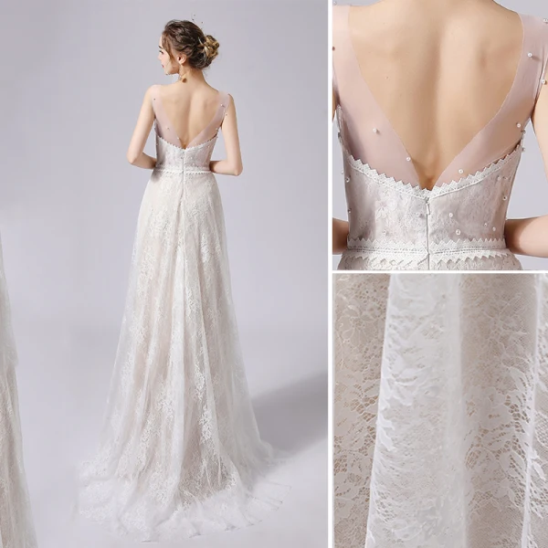 Élégant Ivoire Perle En Dentelle Fleur Robe De Mariée 2021 Princesse Encolure Dégagée Sans Manches Dos Nu Train De Balayage Mariage