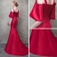 Chic / Belle Bordeaux Robe De Soirée 2017 Trompette / Sirène Perlage Paillettes Fleurs Artificielles épaules Bustier Dos Nu Manches Courtes Train De Balayage Robe De Ceremonie