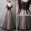 Chic / Belle Noir Robe De Soirée 2017 Princesse Cristal En Dentelle Fleur V-Cou Dos Nu Manches Courtes Longueur Cheville Robe De Ceremonie