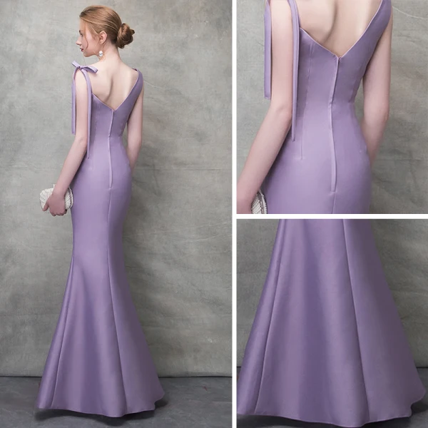 Elegant Lavender Evening Dresses  2017 Trumpet / Mermaid Bow Crystal Rhinestone Spaghetti Straps Backless Sleeveless Ankle Length Formal Dresses