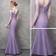 Elegant Lavender Evening Dresses  2017 Trumpet / Mermaid Bow Crystal Rhinestone Spaghetti Straps Backless Sleeveless Ankle Length Formal Dresses
