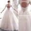 Elegant Champagne Wedding Dresses 2019 A-Line / Princess Short Sleeve Beading Lace Flower Scoop Neck Backless Floor-Length / Long