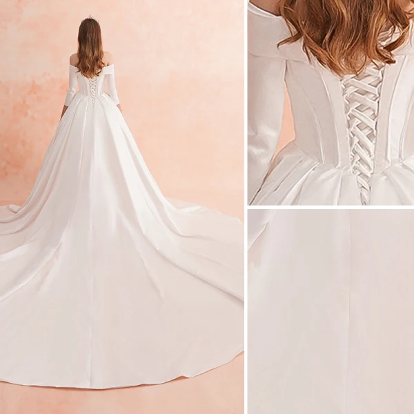Simple Ivoire Hiver Robe De Mariée 2019 Princesse De l'épaule 3/4 Manches Dos Nu Royal Train