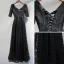Chic / Belle Noire Robe De Soirée 2017 Princesse Dentelle V-Cou Dos Nu 1/2 Manches Longueur Cheville Robe De Ceremonie