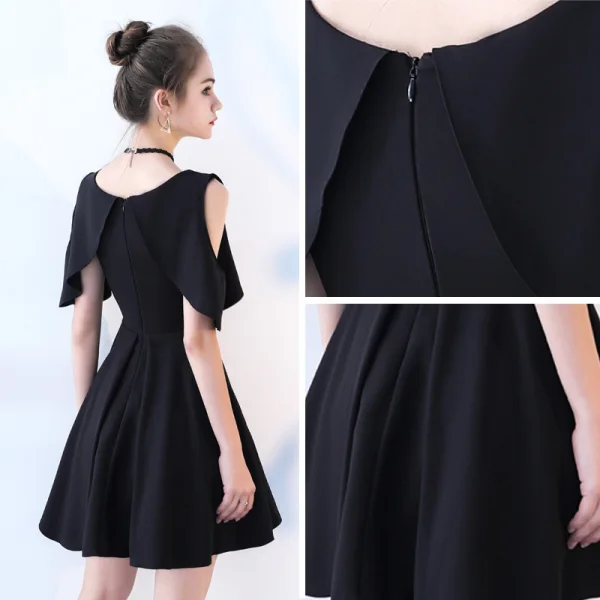 Chic / Beautiful Black Party Dresses 2017 A-Line / Princess Scoop Neck Strapless Sleeveless Short Formal Dresses