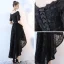 Chic / Belle Noir Robe De Cocktail 2017 Princesse Dentelle V-Cou Dos Nu Manches Courtes Asymétrique Robe De Ceremonie