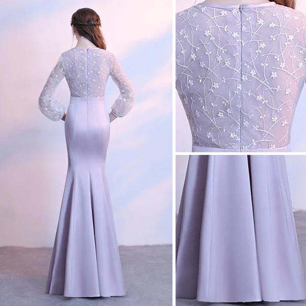 Chic / Belle Argenté Robe De Soirée 2017 Trompette / Sirène En Dentelle Encolure Dégagée 3/4 Manches Longue Robe De Ceremonie