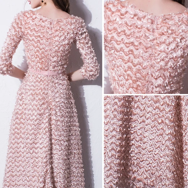 Chic / Belle Rougissant Rose Robe De Soirée 2017 Princesse Encolure Dégagée 3/4 Manches Longueur Cheville Robe De Ceremonie