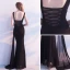 Chic / Belle Noir Robe De Soirée 2017 Trompette / Sirène Perle Cristal Perlage V-Cou Dos Nu Sans Manches Longueur Cheville Robe De Ceremonie